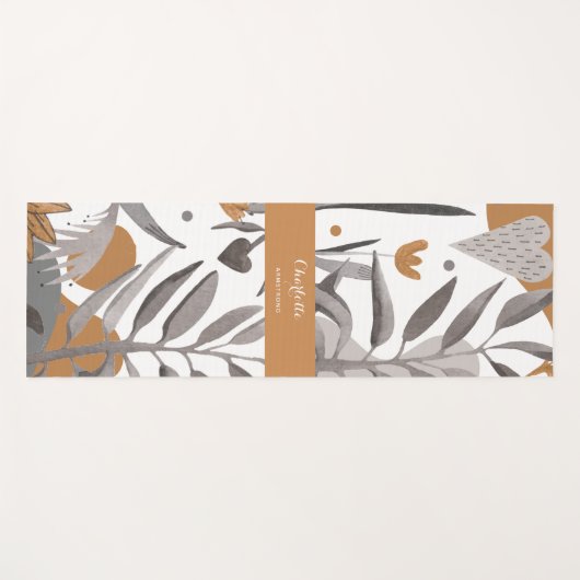 Boho Chic Botanisches Blumendesign mit Namen Yogamatte (Vorderseite (Horizontal))