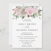 Boho Chic Brown Pink Sage Green Floral Wedding Einladung (Vorderseite)