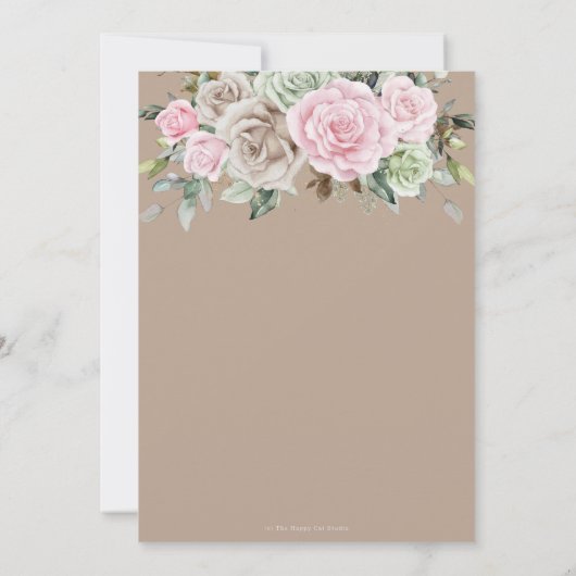 Boho Chic Brown Pink Sage Green Floral Wedding Einladung (Rückseite)