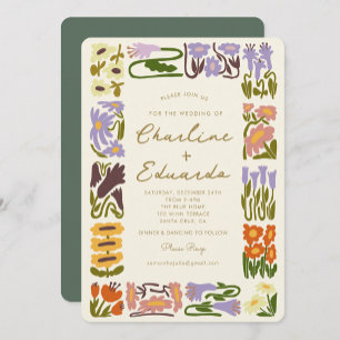 Boho-Chic Bunte Blumen Retro-Hochzeit Einladung