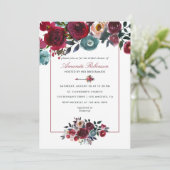 Boho Chic Burgund und Hochzeit im Herbst der Marin Einladung (Stehend Vorderseite)