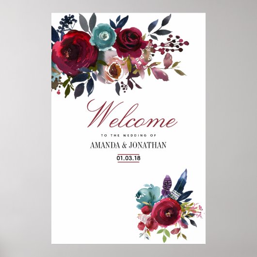 Boho Chic Burgund und Hochzeit im Herbst der Marin Poster (Vorne)