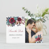Boho Chic Burgund und Hochzeit im Herbst der Marin Save The Date (Stehend Vorderseite)