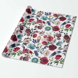Boho Chic Burgund und Navy Herbst Hochzeit Geschenkpapier