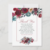 Boho chic burgundy and marine Baby Shower Danke Einladung (Vorderseite)