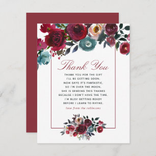 Boho chic burgundy and marine Baby Shower Danke Einladung