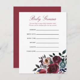 Boho chic burgundy and marine Baby Shower Guessing Einladung