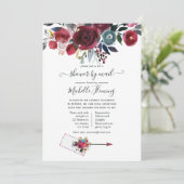 Boho Chic Burgundy and Navy Baby Shower by Mail Einladung (Stehend Vorderseite)