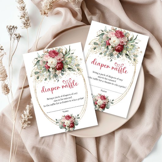Boho Chic Burgundy Blush Diaper Raffle Card Begleitkarte