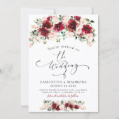 Boho Chic Burgundy Blush Roses Greenery Wedding Einladung (Vorderseite)