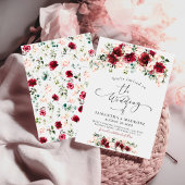 Boho Chic Burgundy Blush Roses Greenery Wedding Einladung