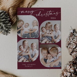Boho Chic Burgundy Family Multi Foto Weihnachten