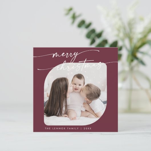 Boho Chic Burgundy Foto Niedlich Weihnachten (Stehend Vorderseite)