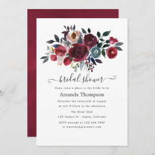 Boho Chic Burgundy & Navy Blumenbrunch und Bubbly Einladung