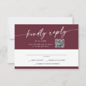 Boho Chic Burgundy Red Mail In und QR Code RSVP Karte (Vorderseite)