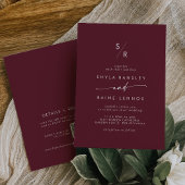 Boho Chic Burgundy Red Monogram QR Code Wedding Einladung