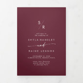 Boho Chic Burgundy Red Monogram Wedding Dreifach-gefaltete Programmkarte (Cover)