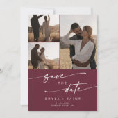 Boho Chic Burgundy Red Multi Foto QR Code Save The Date (Vorderseite)