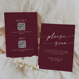Boho Chic Burgundy Red QR Code Details RSVP Karte
