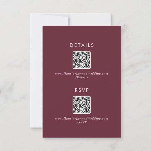 Boho Chic Burgundy Red QR Code Details RSVP Karte (Rückseite)