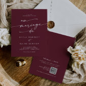Boho Chic Burgundy Red QR Code Französisch Hochzei Einladung