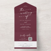 Boho Chic Burgundy Red QR Code Mail bei Hochzeit All In One Einladung (Innen Boden)