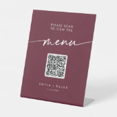 Boho Chic Burgundy Red QR Code Wedding Menu Sockelschild (Vorderseite)