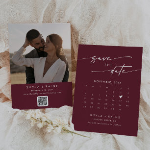 Boho Chic Burgundy Red QR Foto Calendar Save The Date