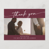 Boho Chic Burgundy Red Wedding Foto Vielen Dank Postkarte (Vorderseite)