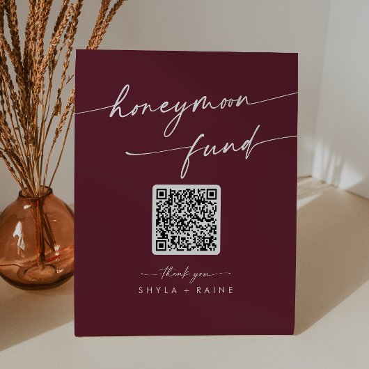 Boho Chic Burgundy Red Wedding Honeymoon Fund Sockelschild