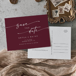 Boho Chic Burgundy Red Wedding Save the Date Einladungspostkarte