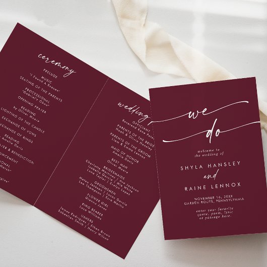 Boho Chic Burgundy Red wir falten Hochzeit Programm