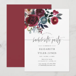 Boho Chic Burgundy und Bachelorette, Blütenbarmher Einladung