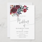 Boho Chic Burgundy und die blumenreiche Hochzeit d Einladung (Vorderseite)