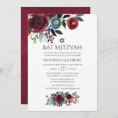 Boho Chic Burgundy und Marine Bat Mitzvah Einladung (Vorne/Hinten)