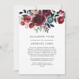 Boho Chic Burgundy und Navy Reduced Guest List Ankündigung