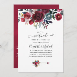 Boho Chic Burgundy und Virtual Wedding der Marine Einladung