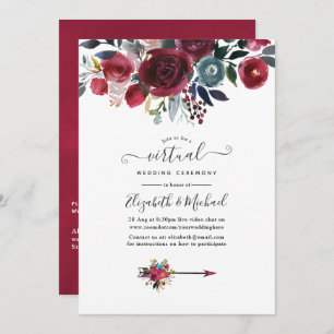 Boho Chic Burgundy und Virtual Wedding der Marine Einladung