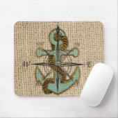 Boho chic burlap nautischer Kompass Blue Anker Mousepad (Mit Mouse)