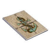 Boho chic burlap nautischer Kompass Blue Anker Notizblock (Rechte Seite)
