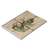 Boho chic burlap nautischer Kompass Blue Anker Notizblock (Linke Seite)