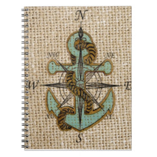 Boho chic burlap nautischer Kompass Blue Anker Notizblock