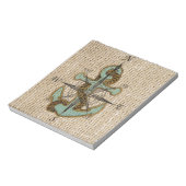 Boho chic burlap nautischer Kompass Blue Anker Notizblock (Rotiert)