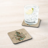 Boho chic burlap nautischer Kompass Blue Anker Untersetzer (Rechte Seite)