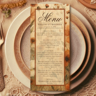Boho Chic Burnt Sienna Aquarell Blumenhochzeit Menükarte