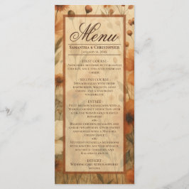 Boho Chic Burnt Sienna Watercolor Floral Wedding Menükarte