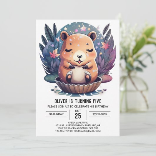 Boho Chic Capybara Dream Birthday Einladung (Stehend Vorderseite)