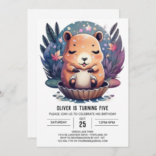 Boho Chic Capybara Dream Birthday Einladung (Vorne/Hinten)