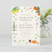 Boho Chic Citrus Rustic Summer Wedding Einladung (Stehend Vorderseite)