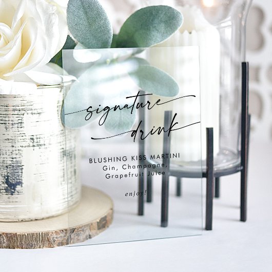 Boho Chic Clear Acrylic Wedding Signature Drink Acrylschild